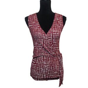 Ann Taylor Print Sleeveless Top in Burgundy/White - Size Petite XS